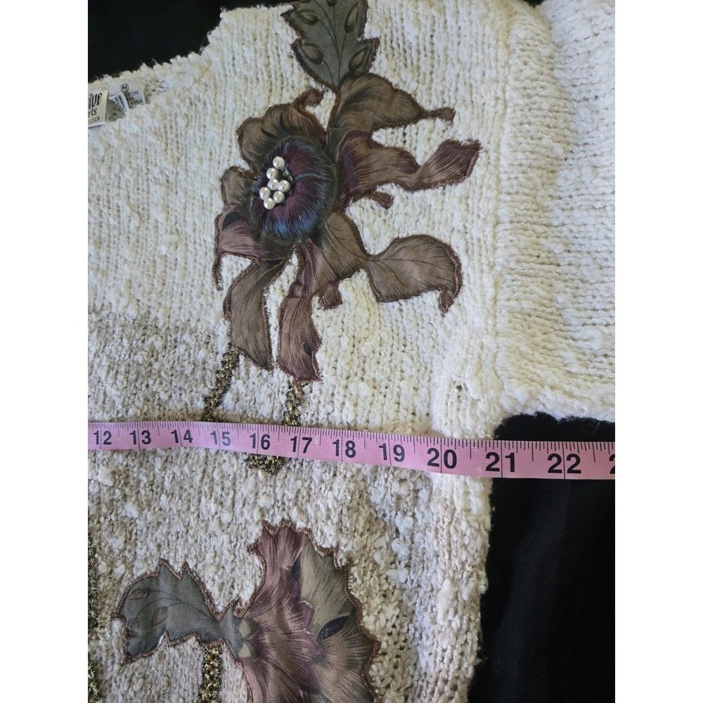 Vintage 80s Exclusive Imports Sz M Beaded Applique Sweater Cottagecore Grandma - Picture 8 of 11